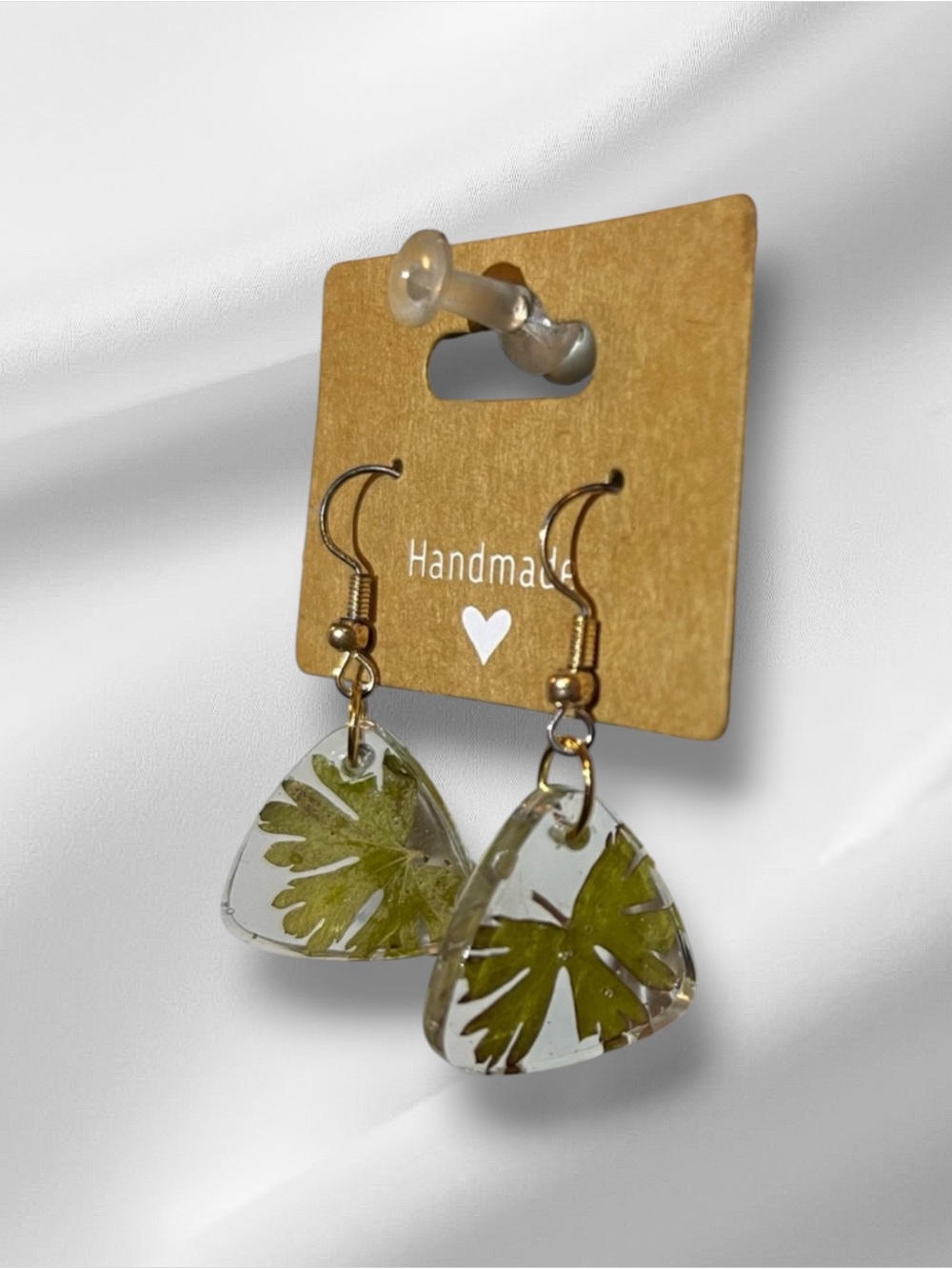 Handmade Gold and Clear Leaf Earrings